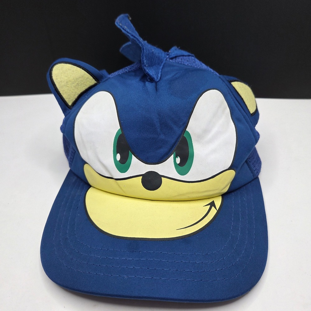 Sonic The Hedgehog Trucker Hat 3D Ears Spikes Mesh Snapback Blue OSFM Vintage